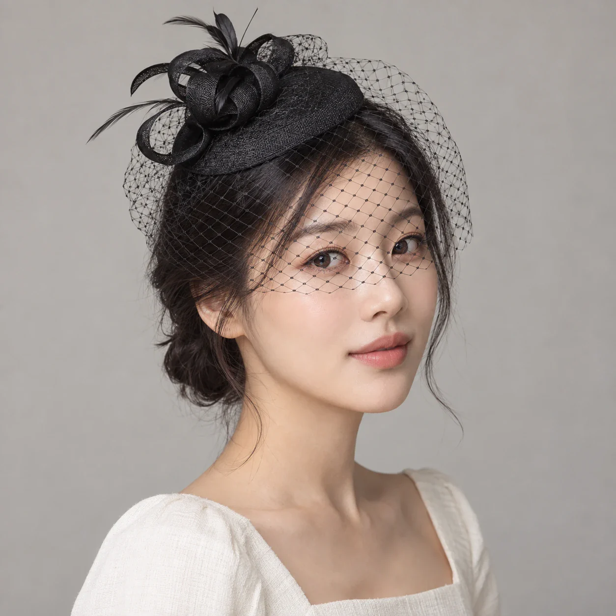 베일 장식 모자